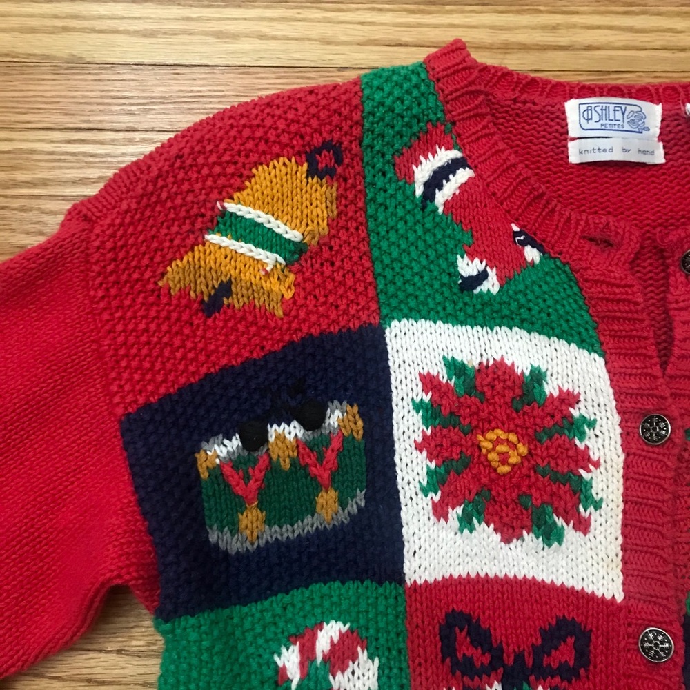 Vintage Christmas Cardigan Knitted by Hand - Picture 2 of 12